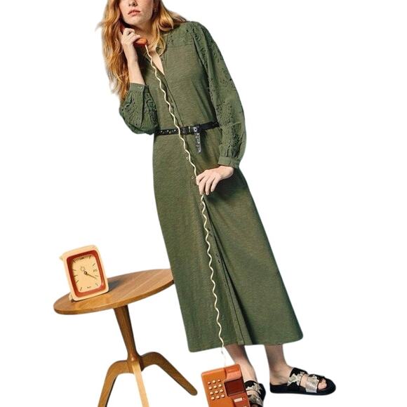 WHITE STUFF Rua Embroidered Dress in Dusty Green Size 12 New with Tag MSRP $144 - Picture 6 of 11